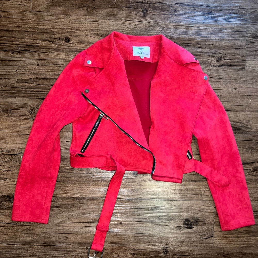 Red polyester moto jacket